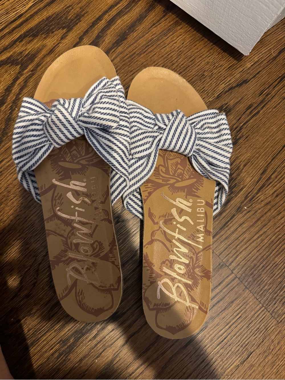 Blowfish Malibu Women's Striped Bow Slide Sandals in Navy/White